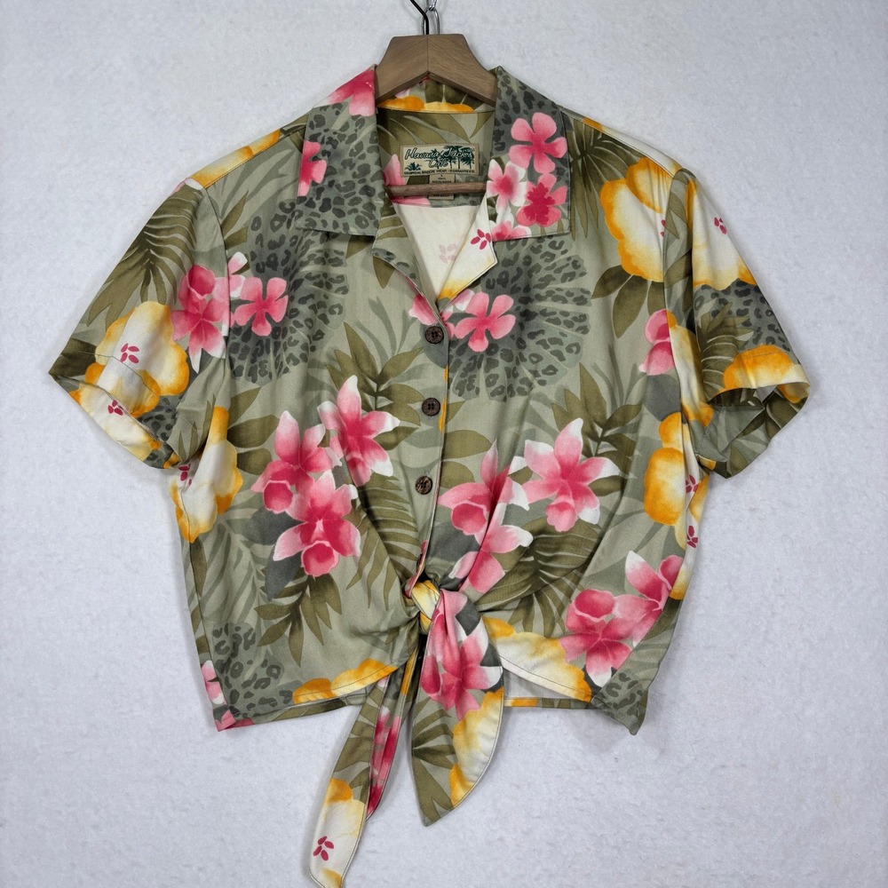 Havana‎ Jacks Cafe Shirt Womens L Aloha Floral Tie Front Tropical